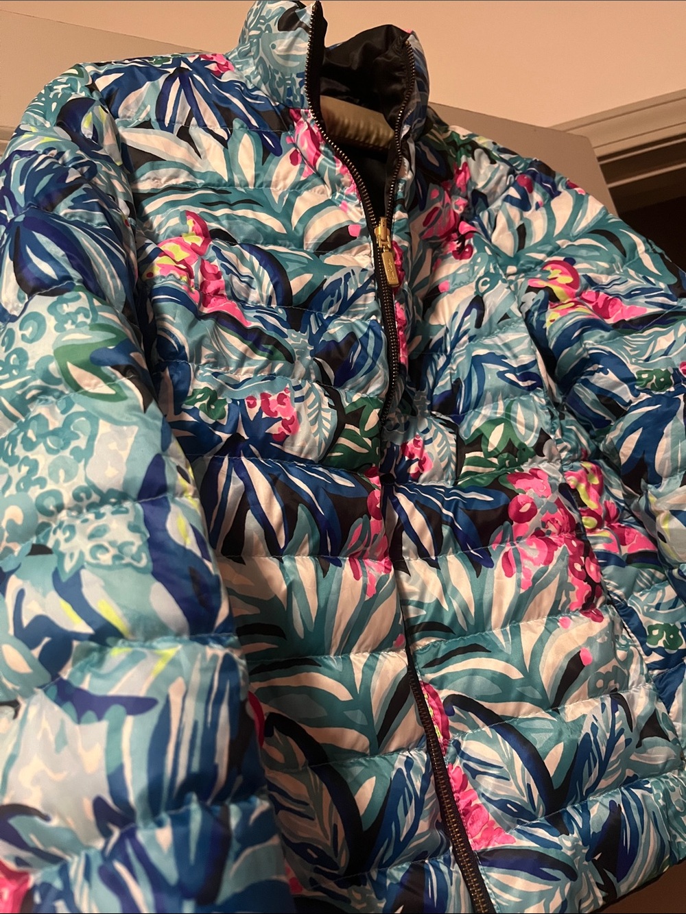 ❄️Lilly Pulitzer REVERSIBLE Puffer Jacket in Blue, Teal & Pink, size 6